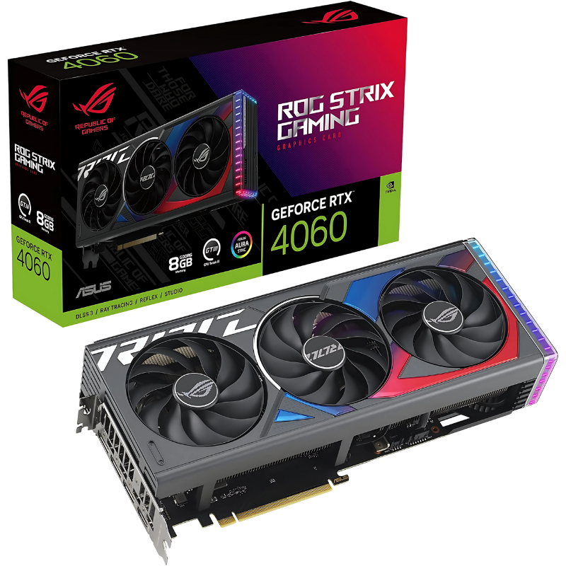 ASUS ROG Strix GeForce RTX 4060 Video Card, 8 GB GDDR6, PCIe 4.0, HDMI/DisplayPort, Aura Sync